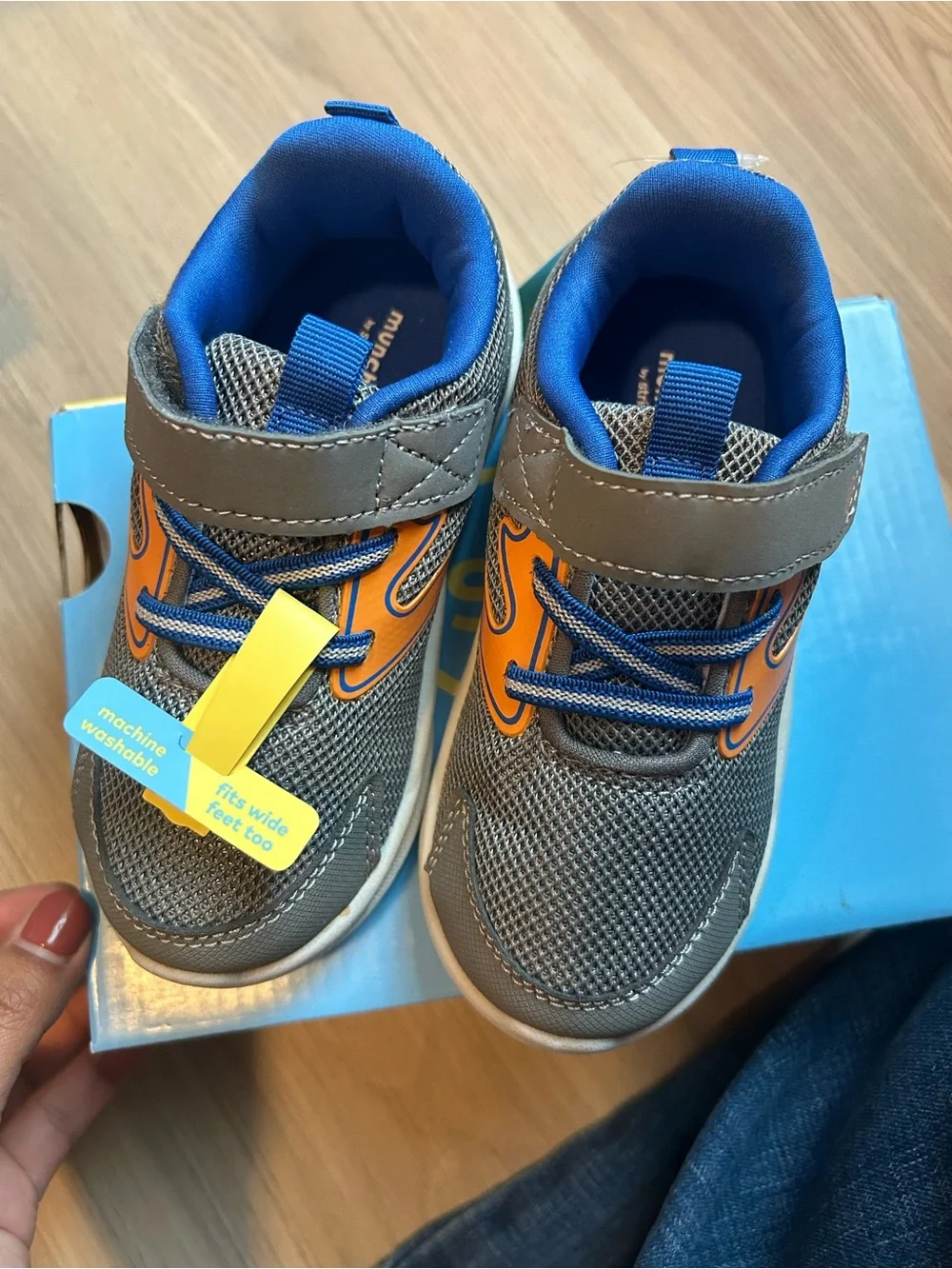 Stride Rite Gray Sneakers with Orange Accent and Blue Lining